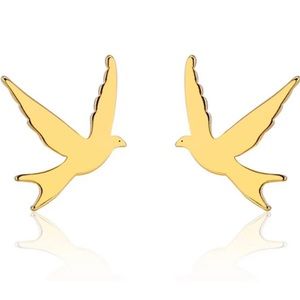 FLYING Birds Steel Stud Minimalist Earrings GOLD With Gift Bag